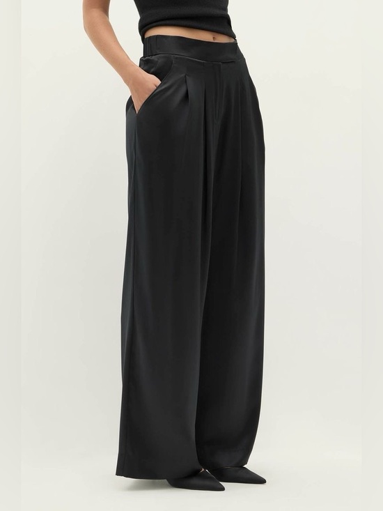 Banana Republic Pants - Banana Republic Black Wide-Leg High-Rise Satin Silky Trouser Pants Size 4